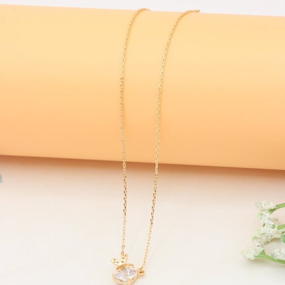 Elegant Rose Gold Necklace with Crystal Leaf Charm, XPNL0404 - Picture 6 of 12